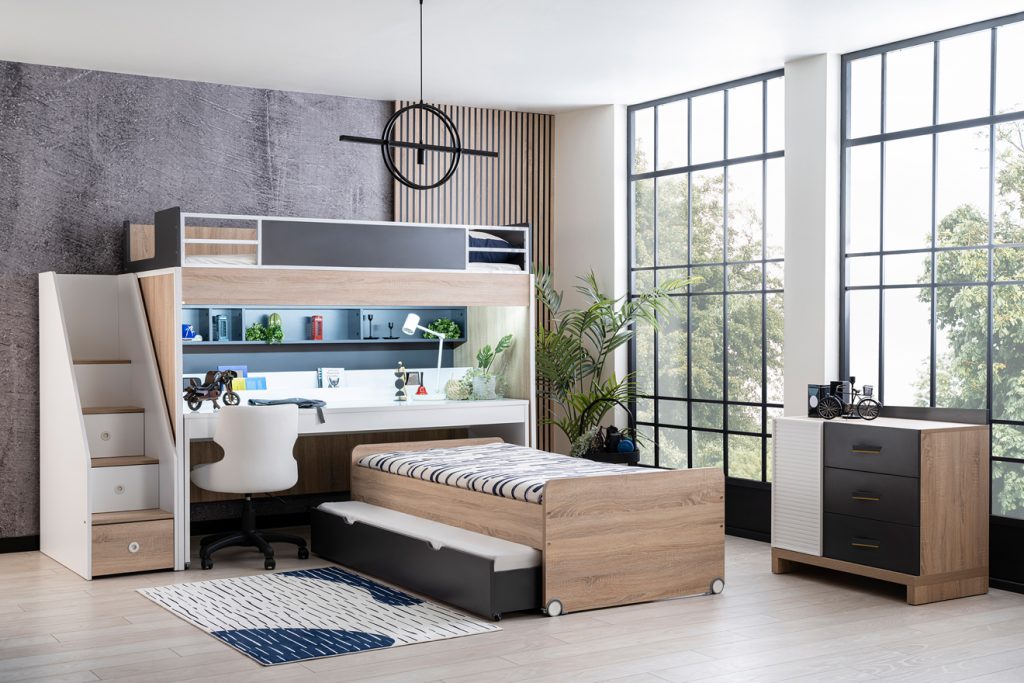 white wooden dresser with mirror